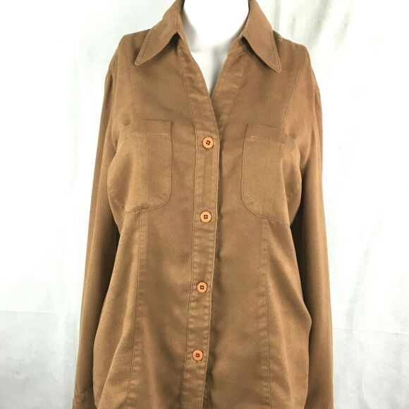 Marisa Minicucci Shirt Womens Sz 6 Brown Faux Suede Long Sleeve Button Up - Picture 1 of 8